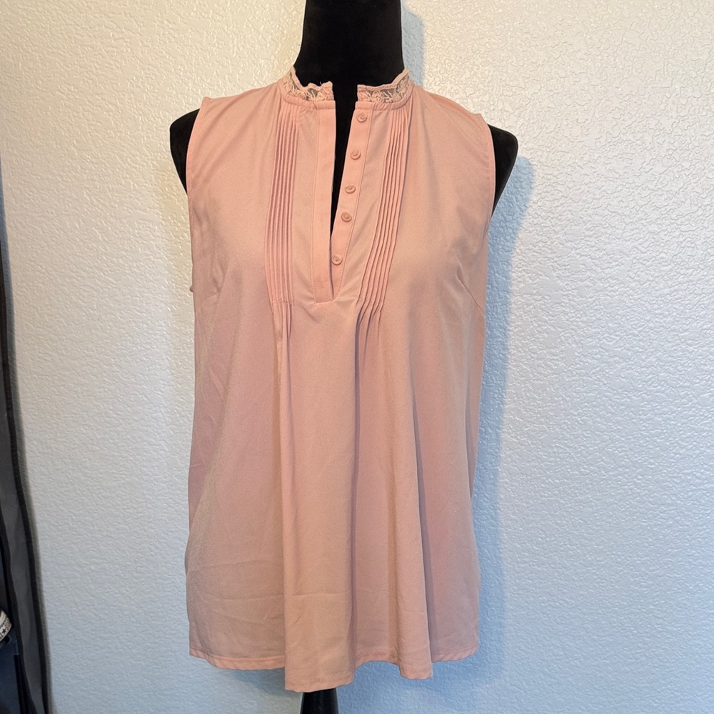 Sleeveless Pintuck Blouse - Blush Pink